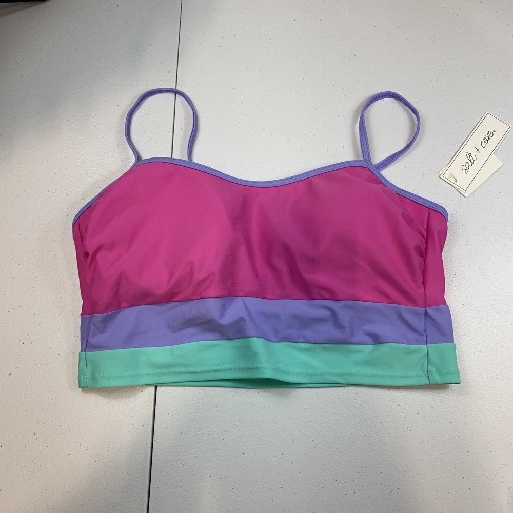 Salt & Cove Junior's Swim Bikini Midkini Top L Colorblock Pink Beach Swimsuit